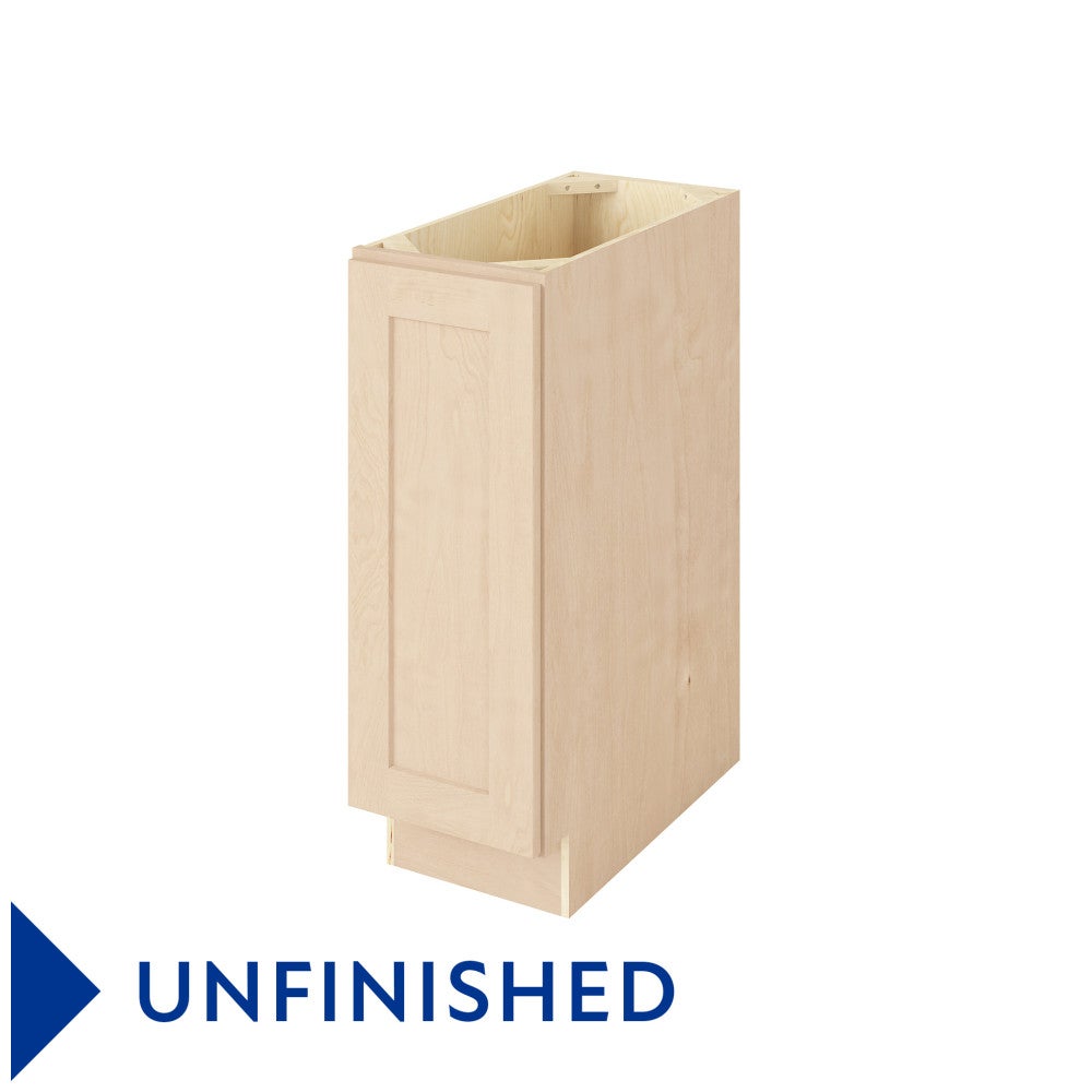 12"W Full Height Door Base Cabinet with One Door and Two Shelves in Catalina Unfinished