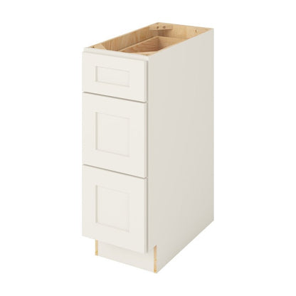 12"W Three Drawer Base Cabinet in Catalina Shell White