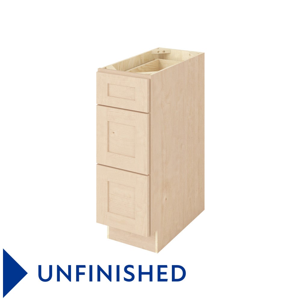 12"W Three Drawer Base Cabinet in Catalina Unfinished