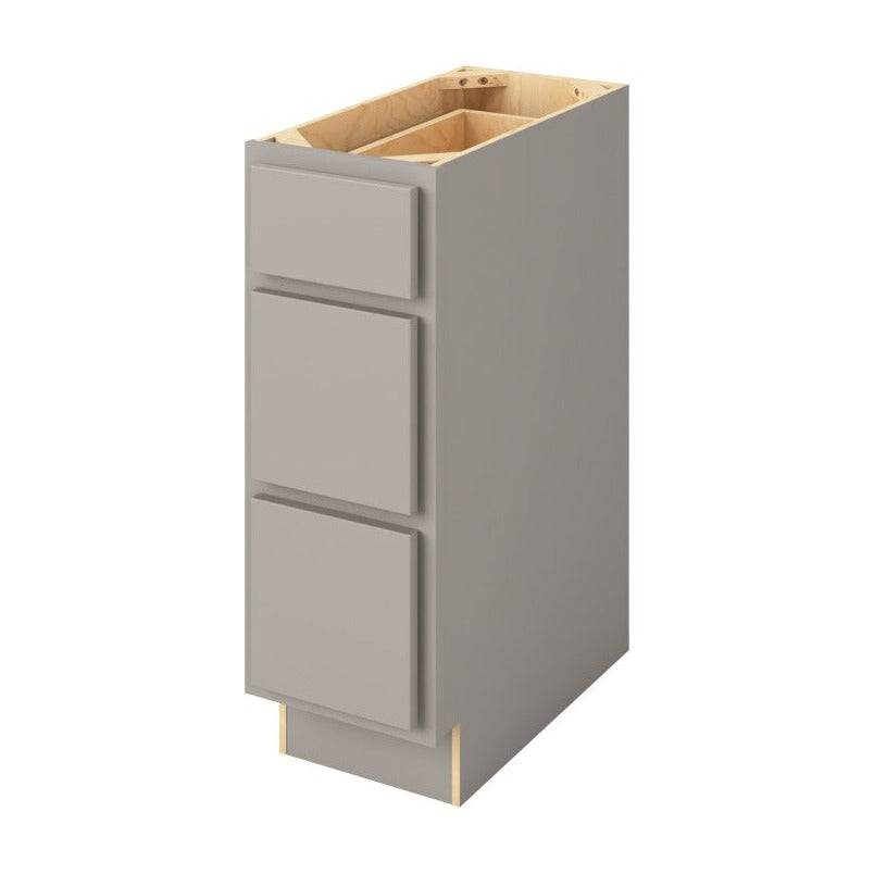 12"W Three Drawer Base Cabinet in Hatteras Pebble Grey