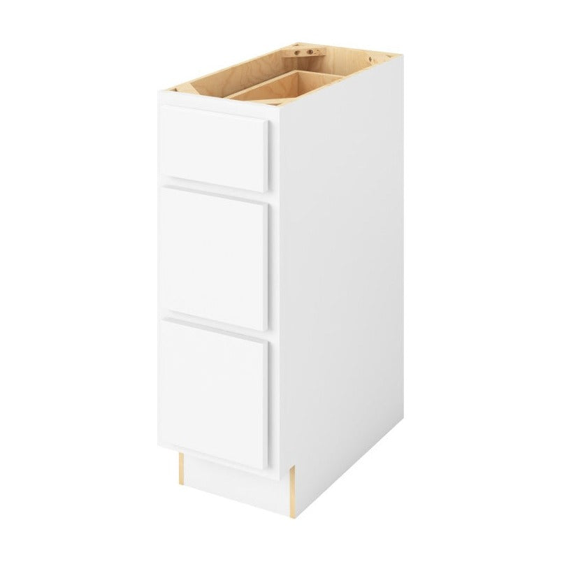 12"W Three Drawer Base Cabinet in Hatteras Polar White