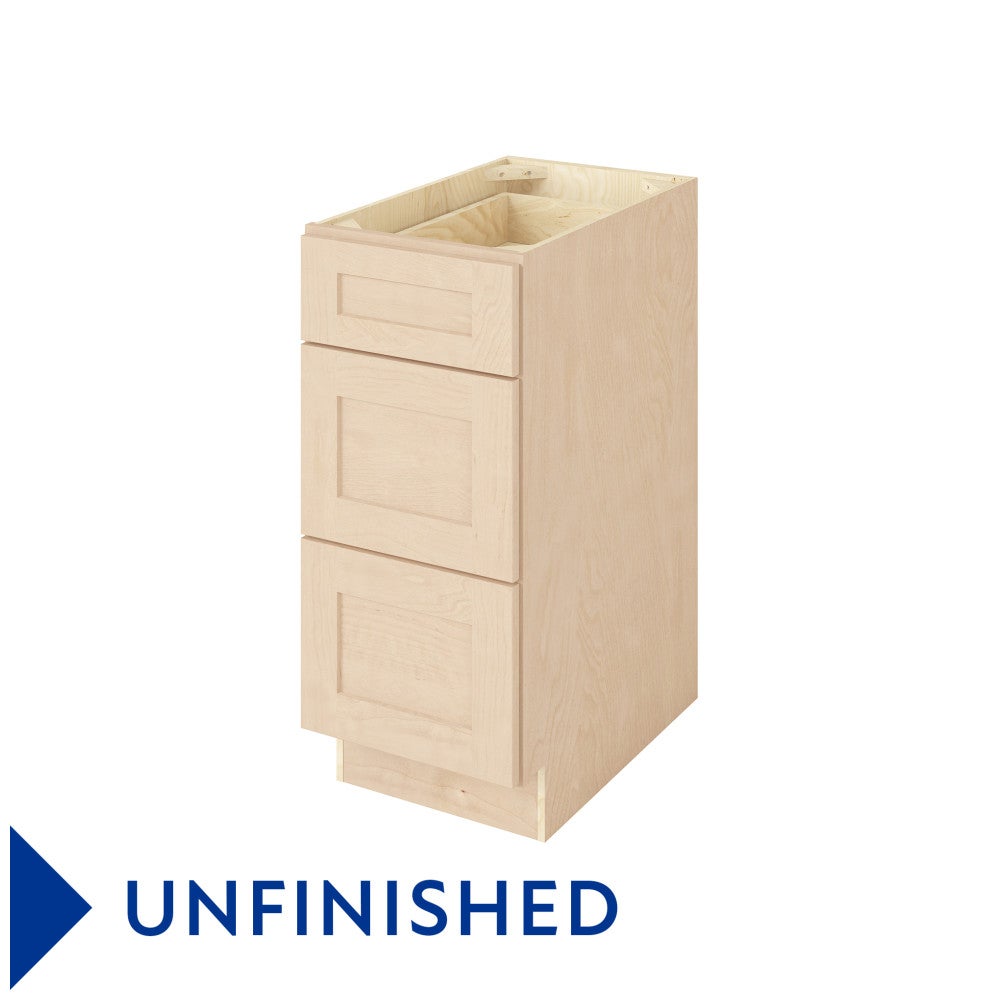 15"W Three Drawer Base Cabinet in Catalina Unfinished