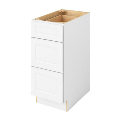 15"W Three Drawer Base Cabinet in Maui Polar White