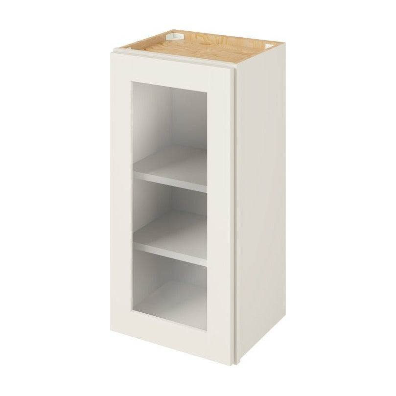 15"W x 30"H Wall Cabinet with Single Glass Door, Two Shelves and Matching Interior in Catalina Shell White