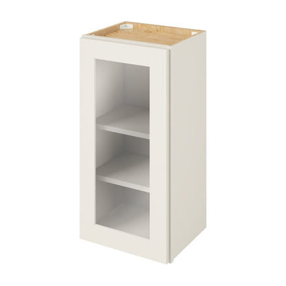 15"W x 30"H Wall Cabinet with Single Glass Door, Two Shelves and Matching Interior in Catalina Shell White