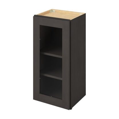 15"W x 30"H Wall Cabinet with Single Glass Door, Two Shelves and Matching Interior in Catalina Slate