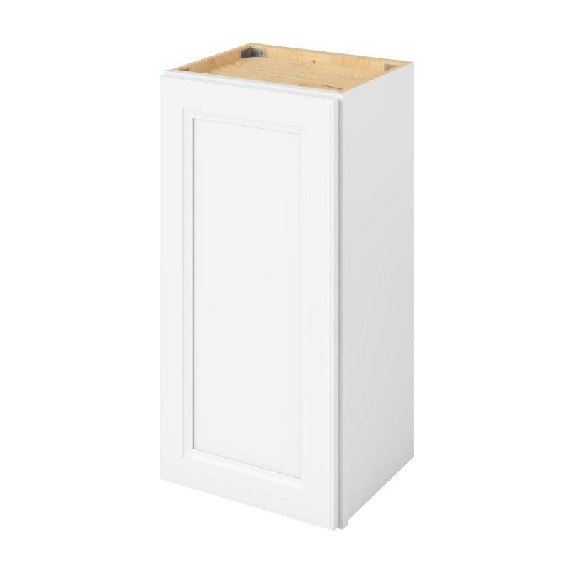 15"W x 30"H Wall Cabinet with Single Glass Door, Two Shelves and Matching Interior in Maui Polar White