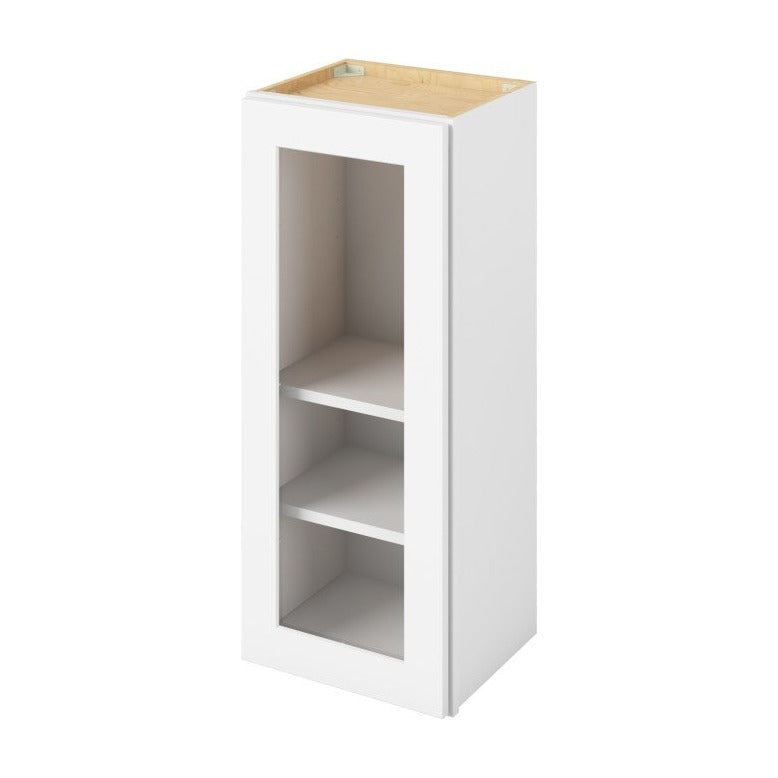 15"W x 36"H Wall Cabinet with Single Glass Door, Two Shelves and Matching Interior in Catalina Polar White