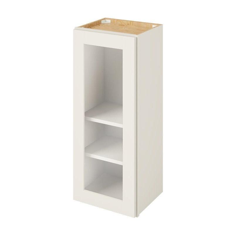 15"W x 36"H Wall Cabinet with Single Glass Door, Two Shelves and Matching Interior in Catalina Shell White