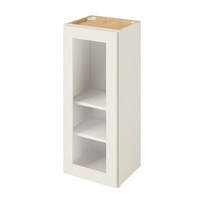 15"W x 36"H Wall Cabinet with Single Glass Door, Two Shelves and Matching Interior in Catalina Shell White