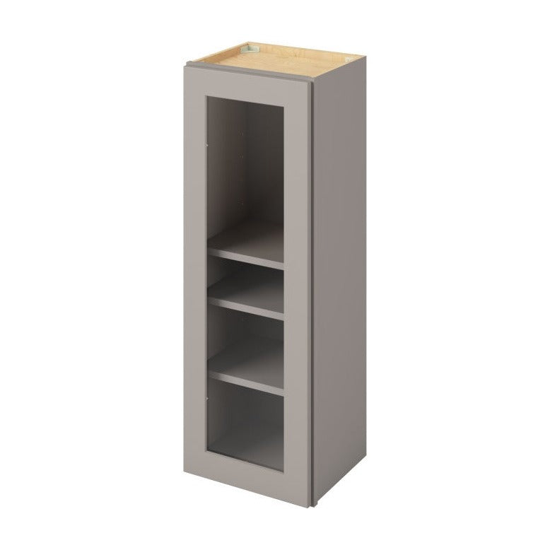 15"W x 42"H Wall Cabinet with Single Glass Door, Three Shelves and Matching Interior in Catalina Pebble Grey