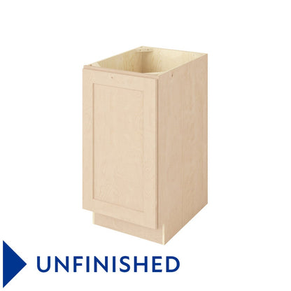 18"W Full Height Door Base Cabinet with One Door and Two Shelves in Catalina Unfinished