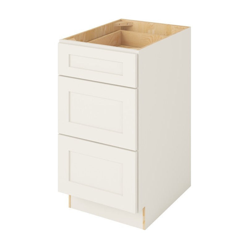 18"W Three Drawer Base Cabinet in Catalina Shell White