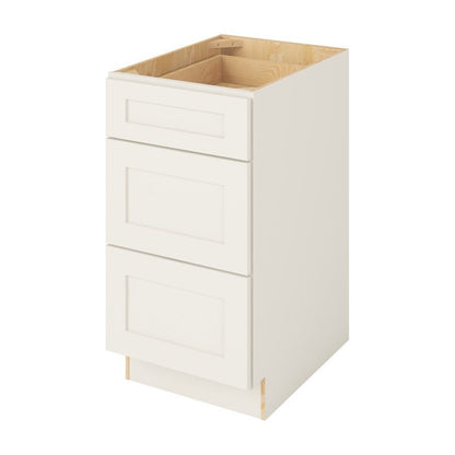 18"W Three Drawer Base Cabinet in Catalina Shell White