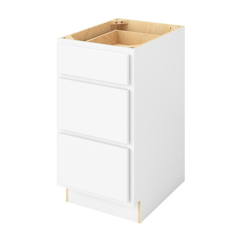 18"W Three Drawer Base Cabinet in Hatteras Polar White