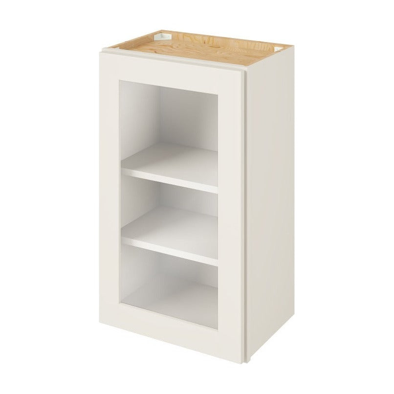 18"W x 30"H Wall Cabinet with Single Glass Door, Two Shelves and Matching Interior in Catalina Shell White