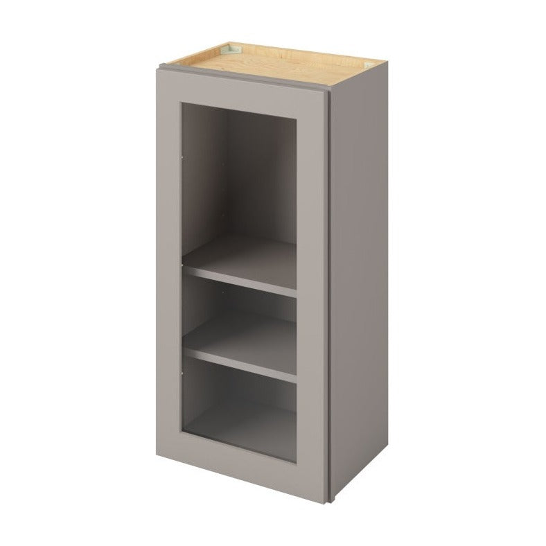 18"W x 36"H Wall Cabinet with Single Glass Door, Two Shelves and Matching Interior in Catalina Pebble Grey