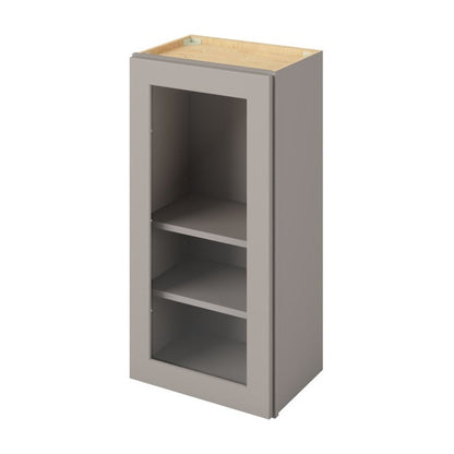 18"W x 36"H Wall Cabinet with Single Glass Door, Two Shelves and Matching Interior in Catalina Pebble Grey