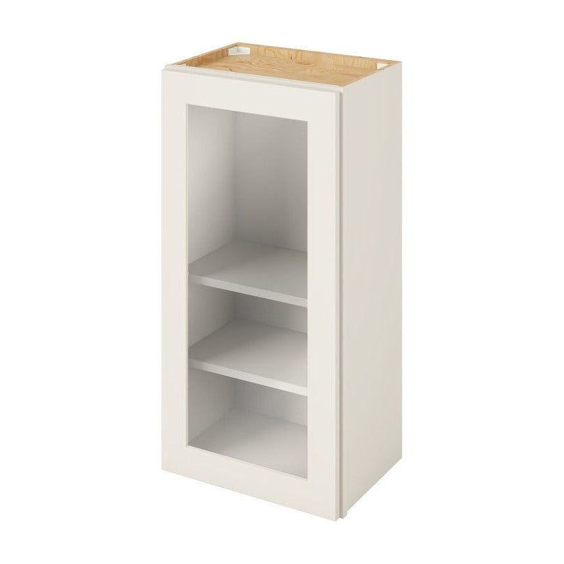 18"W x 36"H Wall Cabinet with Single Glass Door, Two Shelves and Matching Interior in Catalina Shell White