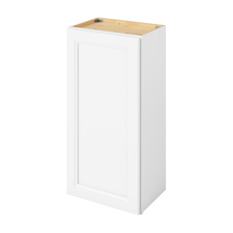18"W x 36"H Wall Cabinet with Single Glass Door, Two Shelves and Matching Interior in Maui Polar White