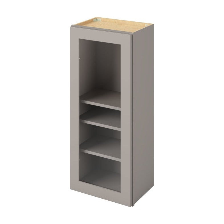 18"W x 42"H Wall Cabinet with Single Glass Door, Three Shelves and Matching Interior in Catalina Pebble Grey