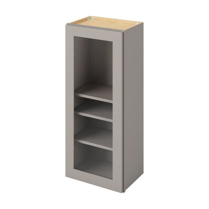 18"W x 42"H Wall Cabinet with Single Glass Door, Three Shelves and Matching Interior in Catalina Pebble Grey