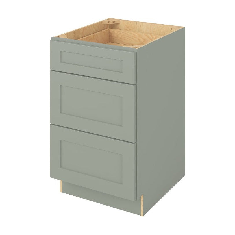 21"W Three Drawer Base Cabinet in Catalina Sage Green