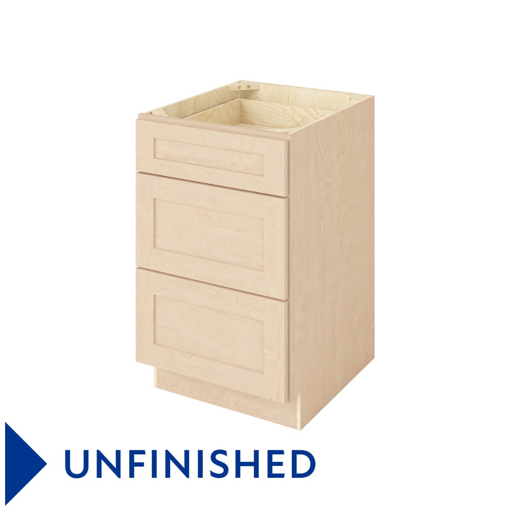 21"W Three Drawer Base Cabinet in Catalina Unfinished