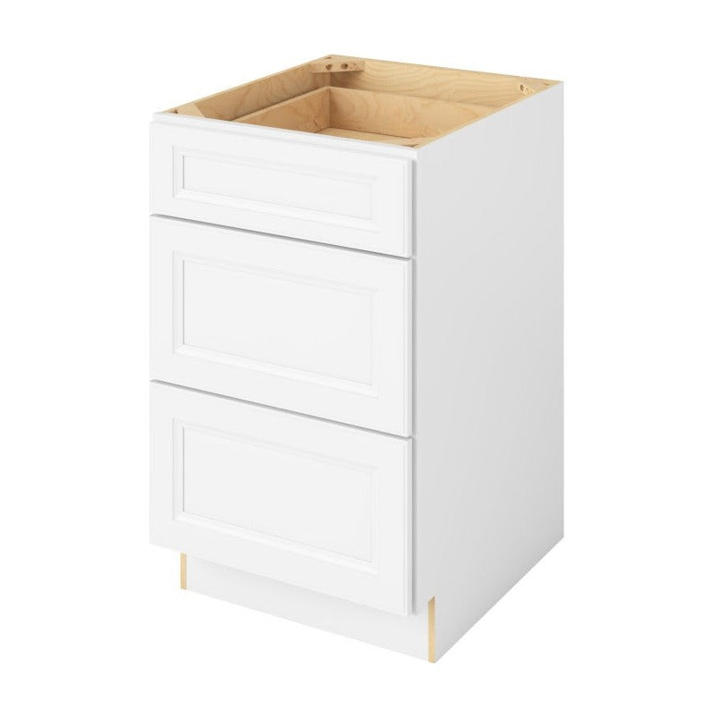 21"W Three Drawer Base Cabinet in Maui Polar White