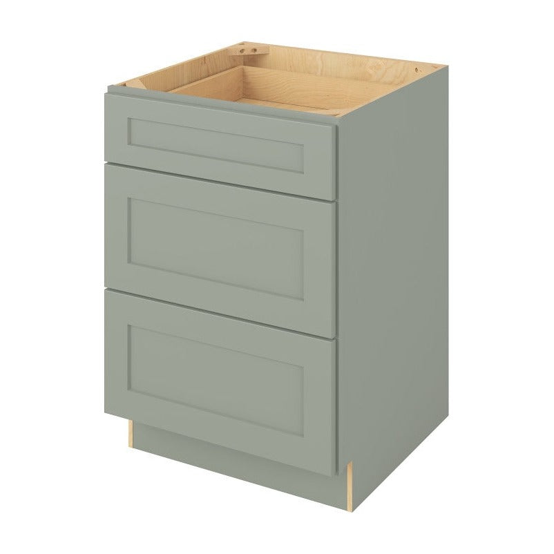 24"W Three Drawer Base Cabinet in Catalina Sage Green