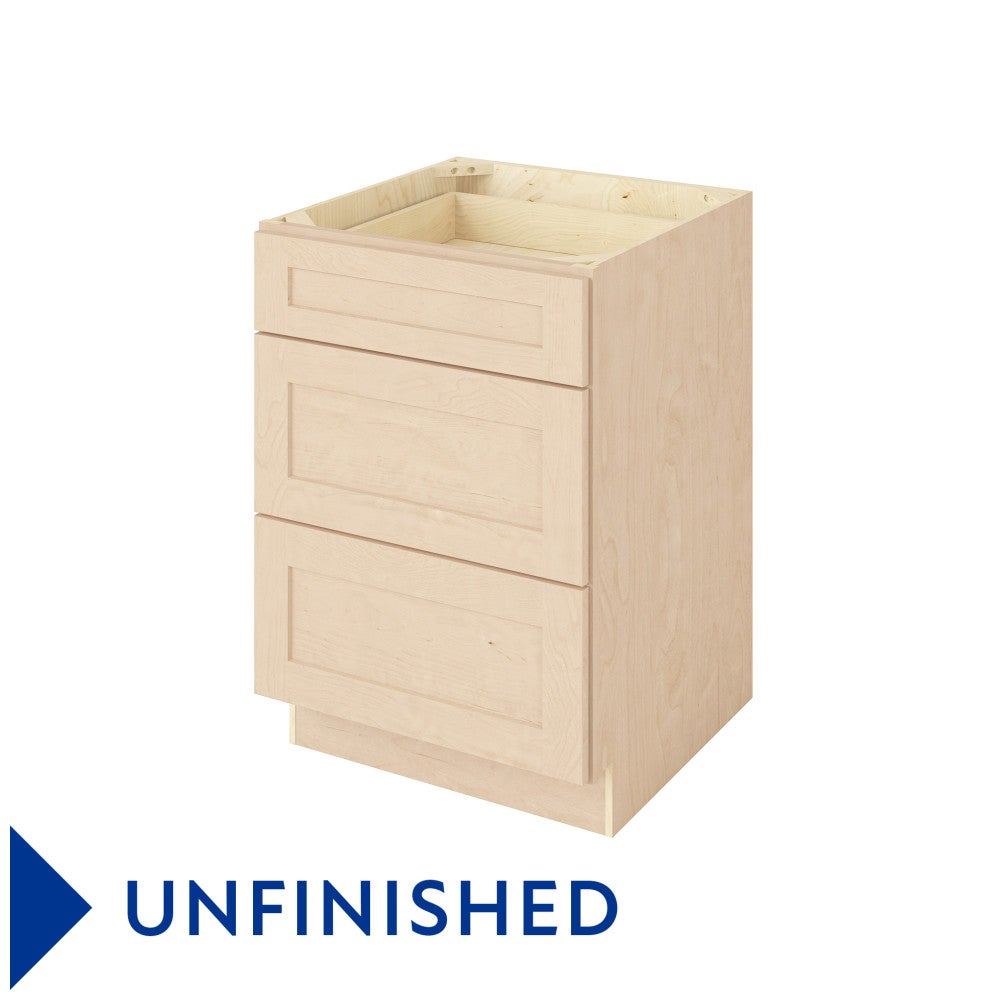 24"W Three Drawer Base Cabinet in Catalina Unfinished