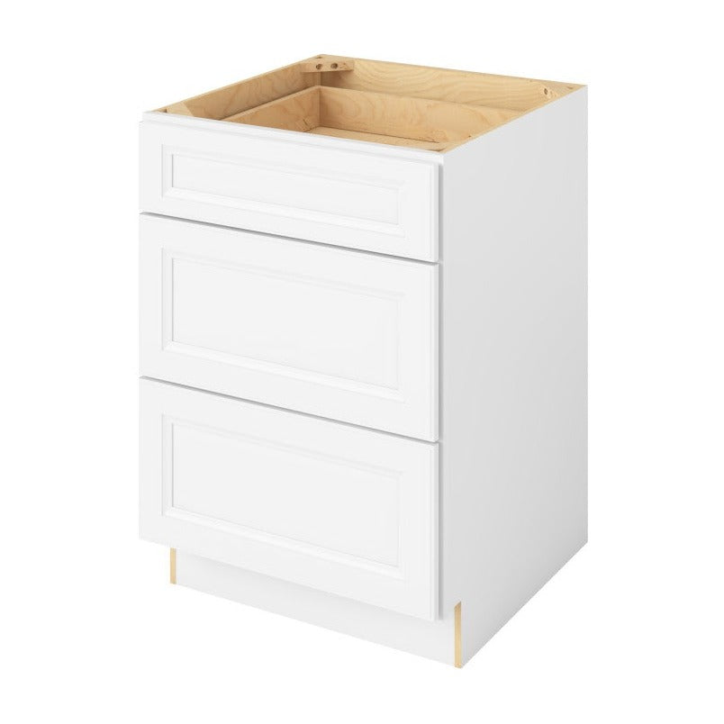 24"W Three Drawer Base Cabinet in Maui Polar White