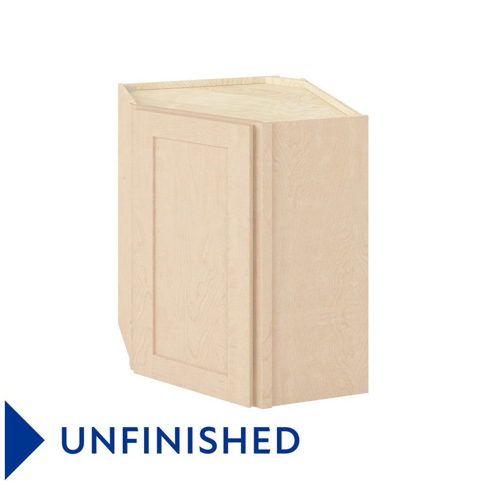 24"W x 30"H Wall Diagonal Corner Cabinet with Single Door and Two Shelves in Catalina Unfinished