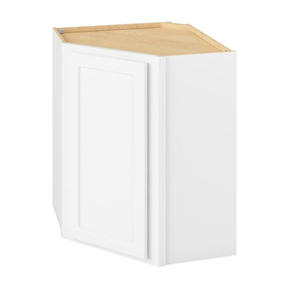 24"W x 30"H Wall Diagonal Corner Cabinet with Single Door and Two Shelves in Hatteras Polar White