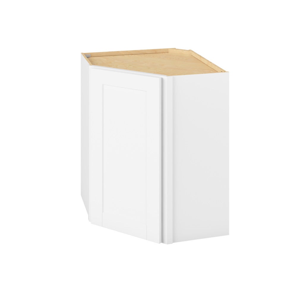 24"W x 30"H Wall Diagonal Corner Cabinet with Single Glass Door, Two Shelves and Matching Interior in Catalina Polar White