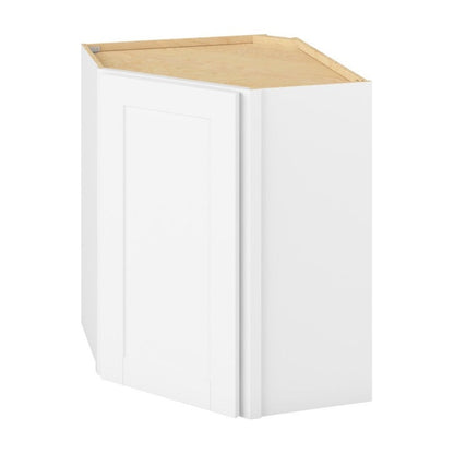 24"W x 30"H Wall Diagonal Corner Cabinet with Single Glass Door, Two Shelves and Matching Interior in Catalina Polar White