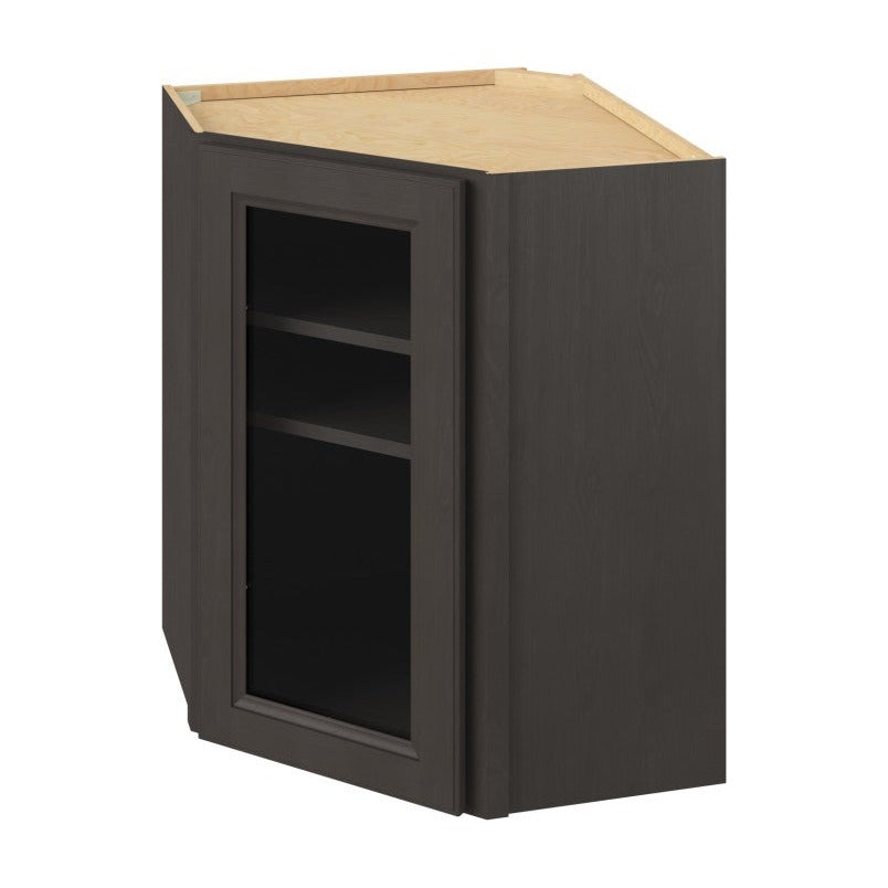 24"W x 30"H Wall Diagonal Corner Cabinet with Single Glass Door, Two Shelves and Matching Interior in Maui Slate