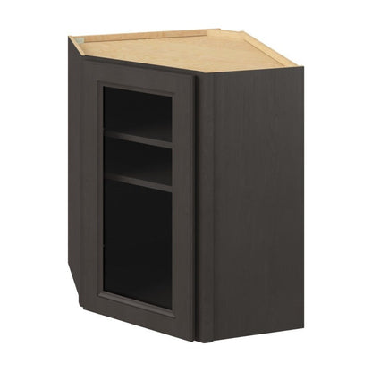 24"W x 30"H Wall Diagonal Corner Cabinet with Single Glass Door, Two Shelves and Matching Interior in Maui Slate
