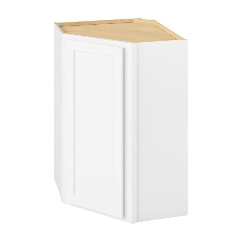 24"W x 36"H Wall Diagonal Corner Cabinet with Single Door and Two Shelves in Hatteras Polar White