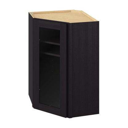 24"W x 36"H Wall Diagonal Corner Cabinet with Single Glass Door, Two Shelves and Matching Interior in Catalina Espresso