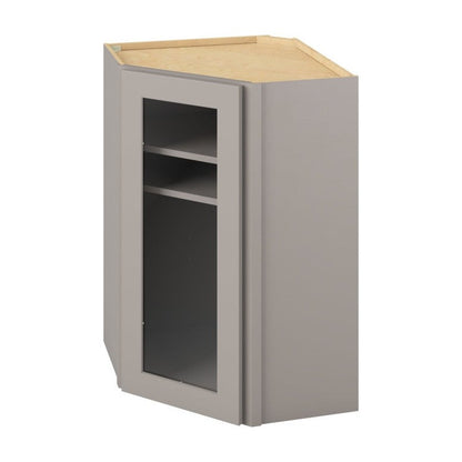 24"W x 36"H Wall Diagonal Corner Cabinet with Single Glass Door, Two Shelves and Matching Interior in Catalina Pebble Grey