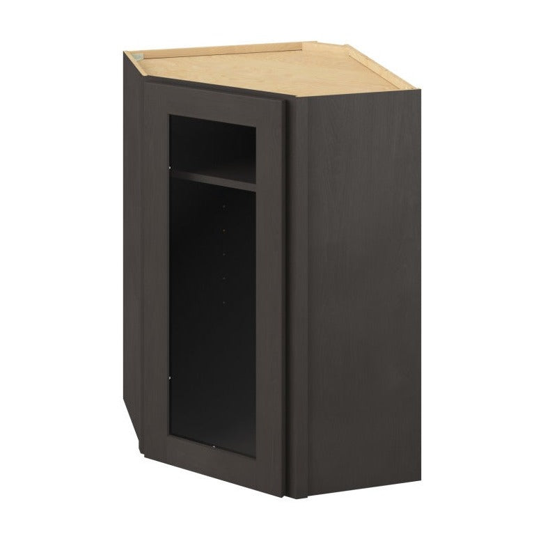 24"W x 36"H Wall Diagonal Corner Cabinet with Single Glass Door, Two Shelves and Matching Interior in Catalina Slate
