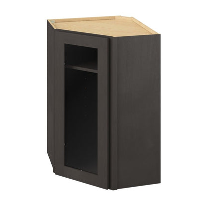 24"W x 36"H Wall Diagonal Corner Cabinet with Single Glass Door, Two Shelves and Matching Interior in Catalina Slate