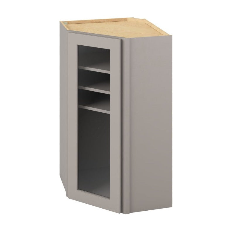 24"W x 42"H Wall Diagonal Corner Cabinet with Single Glass Door, Three Shelves and Matching Interior in Catalina Pebble Grey