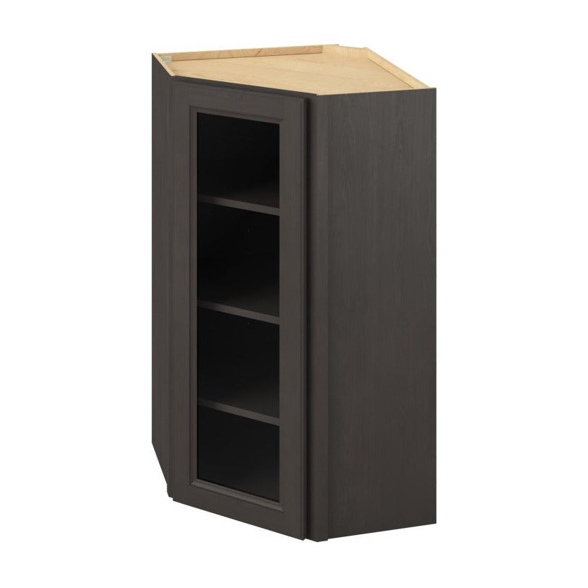 24"W x 42"H Wall Diagonal Corner Cabinet with Single Glass Door, Three Shelves and Matching Interior in Maui Slate