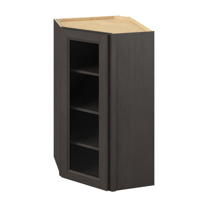 24"W x 42"H Wall Diagonal Corner Cabinet with Single Glass Door, Three Shelves and Matching Interior in Maui Slate