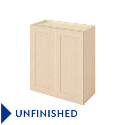 27"W x 30"H Wall Cabinet with Double Doors and Two Shelves in Catalina Unfinished