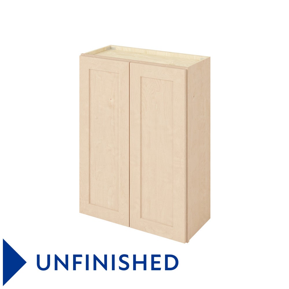 27"W x 36"H Wall Cabinet with Double Doors and Two Shelves in Catalina Unfinished