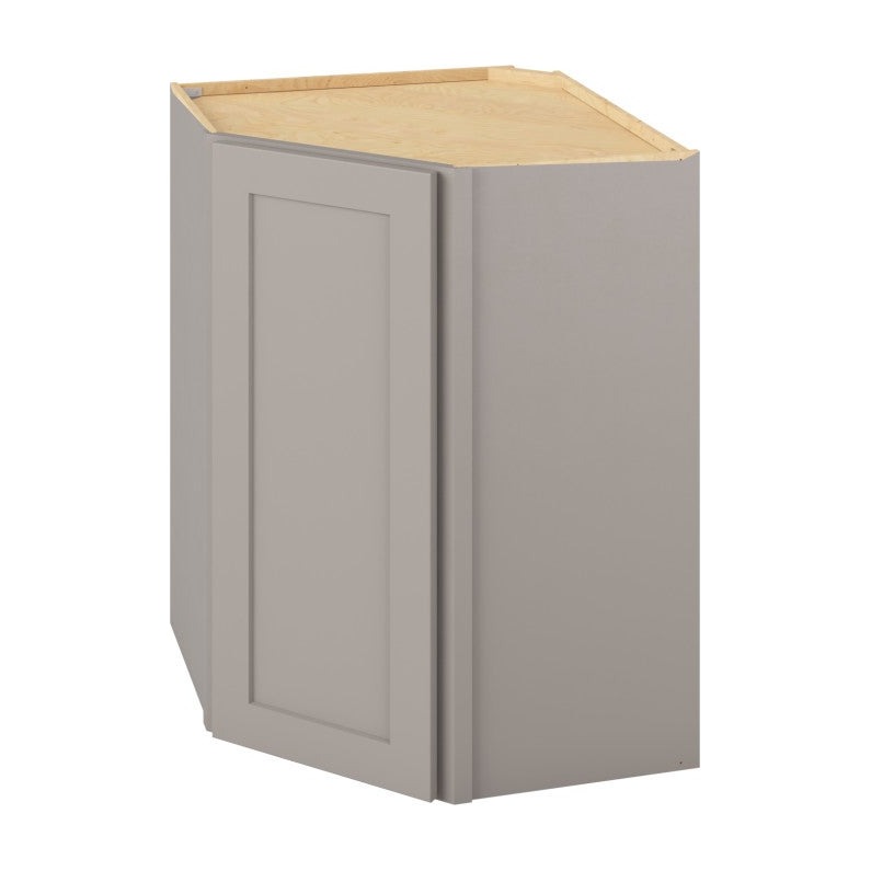 27"W x 36"H x 15"D Wall Diagonal Corner Cabinet with Single Door and Two Shelves in Catalina Pebble Grey