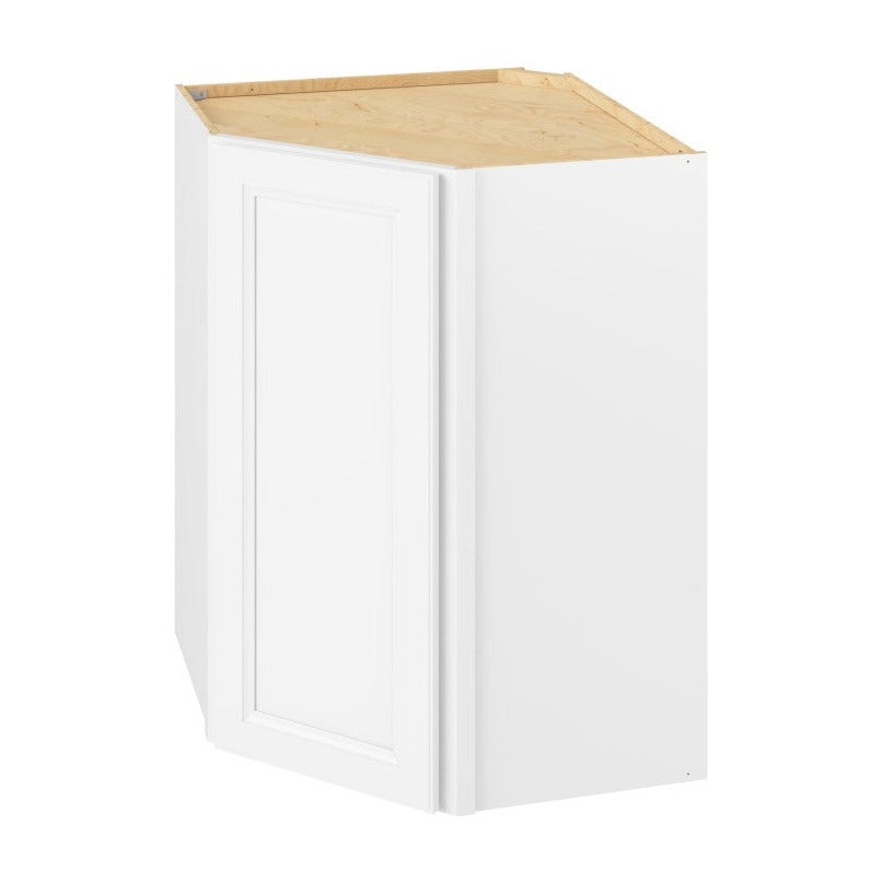 27"W x 36"H x 15"D Wall Diagonal Corner Cabinet with Single Door and Two Shelves in Maui Polar White